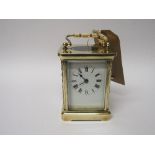 French 8-day carriage clock, with key, going order, just serviced. Estimate £50-70.