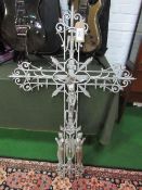 Large metal silver painted crucifix, 125cms high x 82cms wide