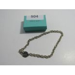 Hallmarked Tiffany & Co heavy sterling silver 'Return to' necklace, wt 54gms. Estimate £60-70.
