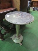 Painted circular display table, diameter 50cms, height 70cms. Estimate £20-40.