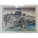 Pair of titled Japanese woodblock prints by Hiroshige Ando, 1797-1858. Complete details on