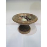 Marble bowl on metal stand c/w 6 marble & onyx 'eggs'. Estimate £20-30.