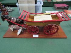 3x 1/8th scale models of horse drawn farm wagons with china shire horses