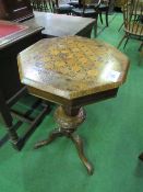 Mahogany pedestal games table with inlaid chequer board to lifting top. Estimate £30-50.