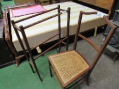 Mahogany cane seat Edwardian bedroom chair & a mahogany towel rail. Estimate £20-30.