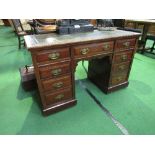 Mahogany knee-hole desk with leather inset, 122cms x 76cms x 56cms. Estimate £20-40.