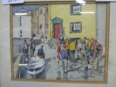 Framed & glazed watercolour of harbour scene, signed Frank C Belcher. Estimate £10-20.