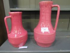 2 handmade ceramic pitchers. Estimate £15-20.