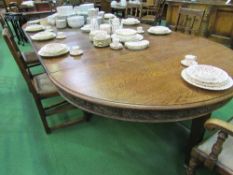 Large oak extending dining table, believed to be by Waring & Gillow, c/w 6 leaves, 346cms (extended)
