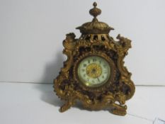 Circa 1895 Ormolu & tortoiseshell mantel clock by British United Clocks. Estimate £40-60.