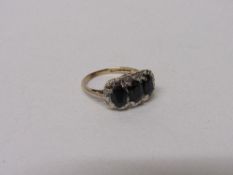 9ct gold, sapphire & diamond ring, wt 2.3gms, size I. Estimate £40-50.