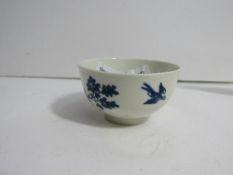 18thC blue and white tea bowl of birds in a tree