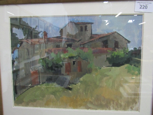 Framed & glazed watercolour of a building initialled BH, 1990. Estimate £20-30.