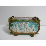 19th century Royal Worcester majolica jardinere edged in bark and foliage effect, decorated with