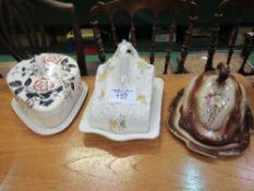 3 Victorian china decorative cheese crocks. Estimate £10-20.