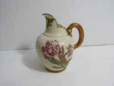 Royal Worcester ivory ewer with floral design and gilt detailing, measures 5/5ins