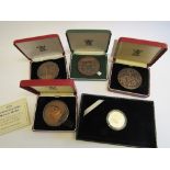 5 Royal Mint UK bronze & silver commemorative medals 1994 - 1999 with certificates. Estimate £120-