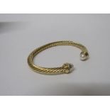18ct yellow gold David Yurman Cable Classic bracelet with white cultured freshwater pearls & pave