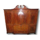 Edwardian mahogany sectional wardrobe/linen press with fitted interior, 246cms x 226cms x 61cms.