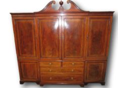 Edwardian mahogany sectional wardrobe/linen press with fitted interior, 246cms x 226cms x 61cms.