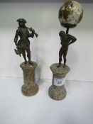 2 marble based bronze figures, heights 40cms & 34cms. Estimate £30-40.