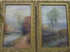 2 gilt framed pictures of rural scenes. Estimate £5-10.