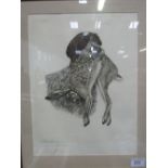 Framed & glazed print of a gundog with hare. Estimate £5-10.