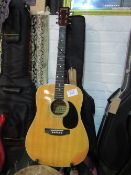 Hohner full size acoustic guitar in very good condition with new strings, new manual, new case & new