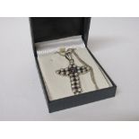 Italian pendant cross, sterling silver, set with freshwater pearls & amethyst symbolising