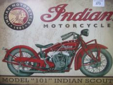 Large 'INDIAN' motorcycle sign for Model '101' Indian Scout. Estimate £20-30.