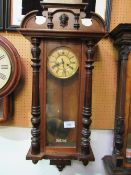 Mahogany case Vienna regulator wall clock, height 104cms. Estimate £40-60.