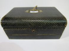 Navy blue tooled leather cased travelling writing box & slope by Parkin & Gotto