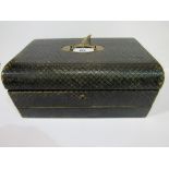 Navy blue tooled leather cased travelling writing box & slope by Parkin & Gotto