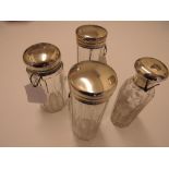 4 various dressing table pots with silver lids, 3x 1919 & 1900. Estimate £30-40.