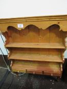 Pine wall shelf unit with drawers beneath, 87cms x 15cms x 114cms