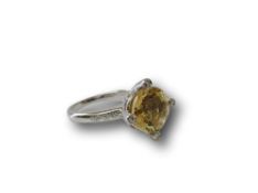 18ct white gold, citrine & diamond ring, wt 5.6gms, size O. Estimate £300-350.