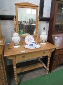 Pine dressing table, 39cms x 50cms x 159cms. Estimate £20-40.