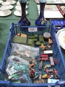 Pair of Titian ware, Staffordshire vases & a qty of die-cast model cars & figurines. Estimate £10-