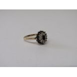 9ct gold sapphire and CZ stone ring size P wt 2.7g. Estimate £35-50