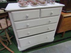 White painted chest of 2 over 3 graduated drawers, 93cms x 45cms x 92cms. Estimate £40-60.