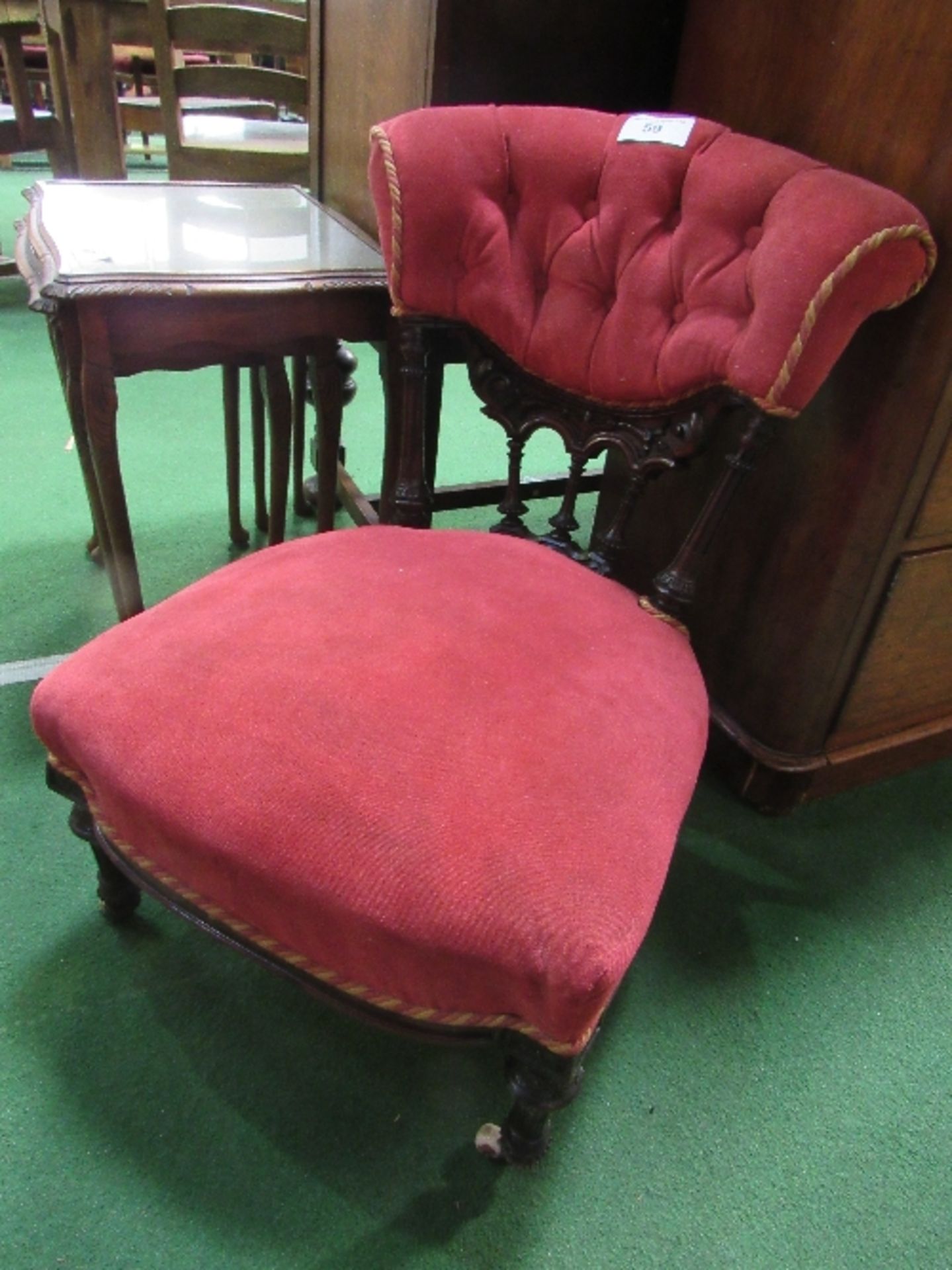 Victorian ebonised mahogany red button-backed chair. Estimate £20-40.