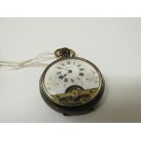 Vintage pocket watch with decorative face & partial visible escapement, going. Estimate £45-60.