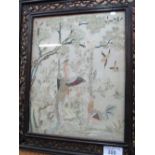 Silk embroidered scene of exotic birds in a glazed & open fretted frame. Estimate £20-30.