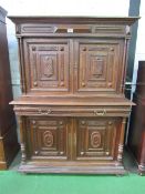 French oak enclosed dresser with decorated carving, 140cms x 60cms x 130cms. Estimate £100-150.
