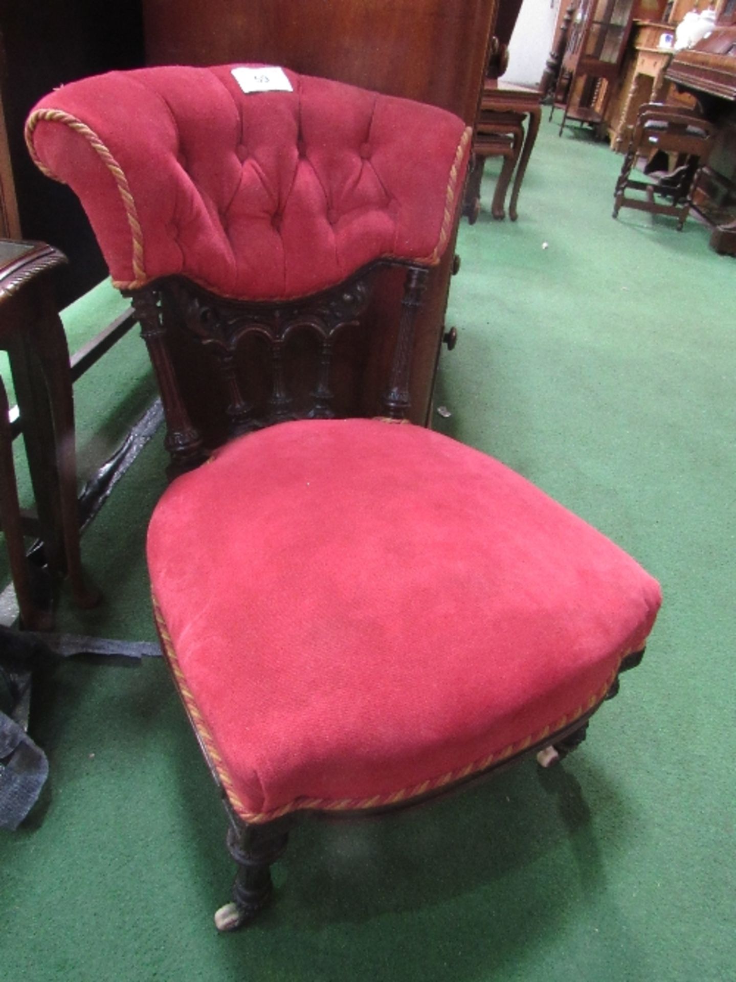 Victorian ebonised mahogany red button-backed chair. Estimate £20-40. - Image 2 of 2