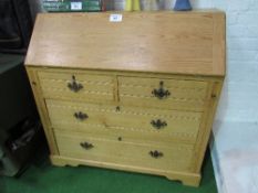 Pine bureau with fitted interior, 102cms x 44cms x 102cms. Estimate £20-30.