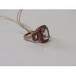 9ct rose gold topaz ring with pink surround, size P, weight 3gms