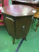 Mahogany octagonal drinks cabinet with leather skiver, 45cms x 45cms x 70cms. Estimate £20-30.