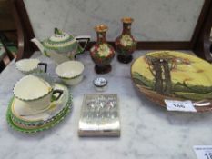 Burgleighware 'Zenith' tea set for one (jug a/f), 2 Imari-style vases, pill box, set of 6 decorative