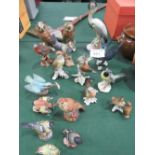 Qty of bird figurines: 6 Royal Worcester, 8 German porcelain & 3 others. Estimate £20-40.